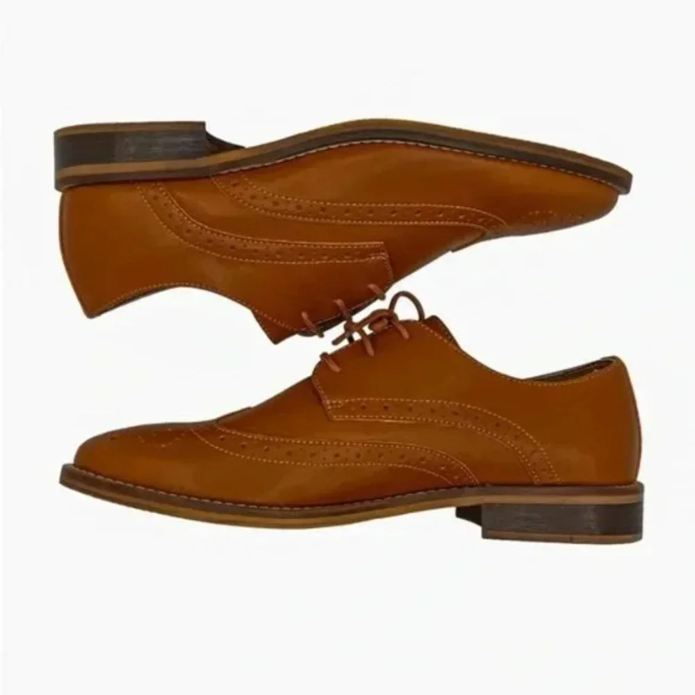 Parallel Shoes NWT Women's Classic Vegan Wingtip Oxford Shoes Brown - Picture 5 of 7